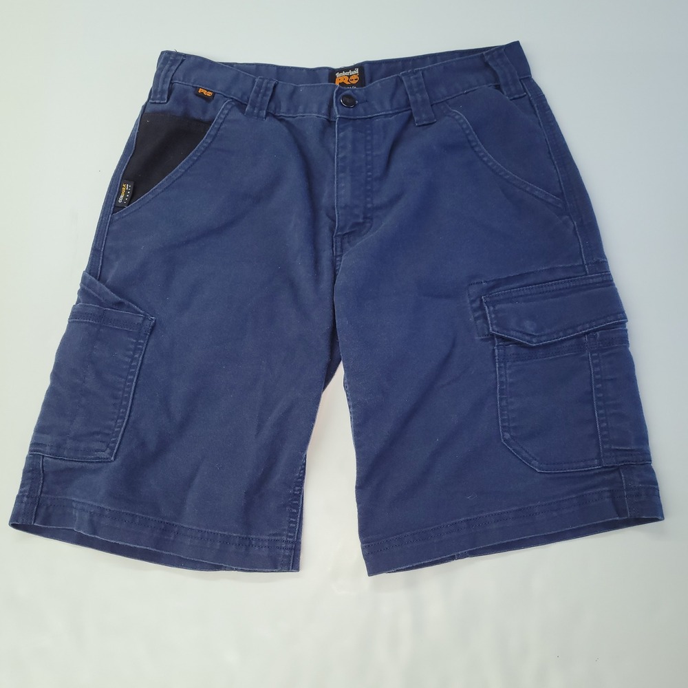 Timberland Pro Cargo Shorts Mens Size 32x11 Straight Fit Blue‎ Cotton Blend Flex